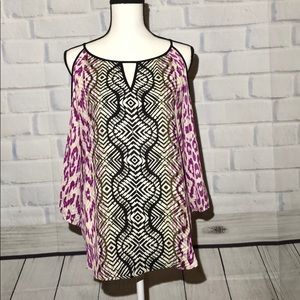 APT 9 animal print cold shoulder top fuchsia Large
